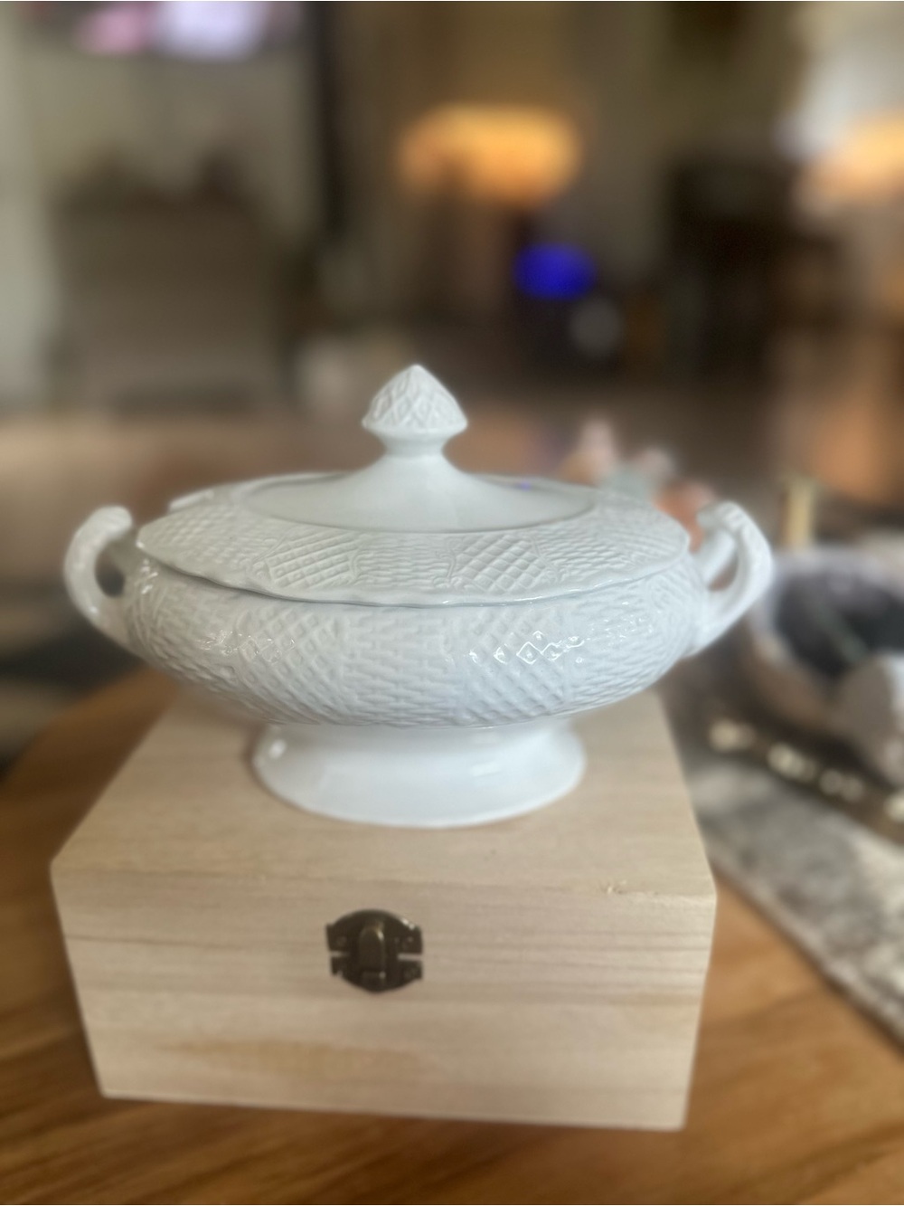 Vintage White Ironstone Covered Tureen 6” x 8” x 5”  crazing present